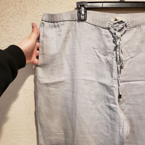 Soft Surroundings Womens Wide Leg Linen Pants PXL Grey Pull On Drawstring - Picture 3 of 9